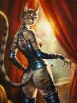  2014 anthro clothing corset domestic_cat eldar_zakirov felid feline felis female green_eyes hi_res jewelry leather lingerie looking_at_viewer mammal solo 