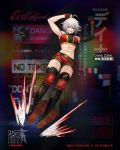  1girl abs ahoge alternate_costume asymmetrical_gloves boots crossover dana_zane drop_kick girls_frontline gloves infukun knee_pads navel official_art shorts solo va-11_hall-a wrestling_outfit 