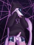  2019 absurd_res anthro balls blep blue_eyes clothed clothing digital_media_(artwork) erection farcuf feathers fur hi_res highsocks hoodie looking_at_viewer male nude penis sergal simple_background smile solo tongue tongue_out white_fur wings 