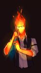 2015 5_fingers bow_tie caressing_face clothed clothing digital_drawing_(artwork) digital_media_(artwork) dress_shirt duo earless elemental_creature elemental_humanoid eyeless eyewear fingers fire fire_creature fire_humanoid first_person_view flaming_hair glasses_on_face grillby half-length_portrait hand_on_head heyneon hi_res human human_pov humanoid male mammal noseless open_clothing open_topwear open_vest portrait pov_hands pseudo_hair rolled_up_sleeves shirt simple_background solo_focus topwear undertale undertale_(series) untied_bow_tie vest