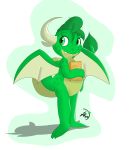  2019 absurd_res book dragon fan_character fangs green_body hi_res horn male matchesyashi my_little_pony nude scalie simple_background smile solo wings 