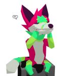  3d_(artwork) alpha_channel ambiguous_gender animated canid canine chibi cube cute_fangs digital_media_(artwork) eyes_closed fox gallil hand_on_face happy mammal multicolored_body raspberry-puppyfox sitting smile solo speech_bubble tailwag uwu 
