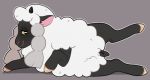  2019 bovid caprine compression_artifacts female feral grey_background half-closed_eyes hooves horn lying mammal nintendo on_side pok&eacute;mon pok&eacute;mon_(species) pokemania presenting pussy simple_background smile solo video_games wool wooloo yellow_eyes 