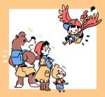  anthro avian backpack bandanna banjo-kazooie banjo_(banjo-kazooie) barefoot bird black_hair blonde_hair blush boots bottomwear breegull brown_fur clothed clothing crossover dragon_quest earthbound_(series) eight_(dragon_quest) eyes_closed feathers female feral flying footwear fur hair hat headgear headwear human kazooie lucas male mammal mumidraws ness nintendo open_mouth rareware shirt shoes shorts size_difference smile square_enix standing topwear ursid video_games wholesome wings young 