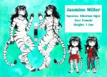  anthro black_fur black_hair breasts clothing elbow_tufts felid female fur green_eyes hair jasmine_miller long_hair mammal model_sheet nude pantherine pawpads rinkusu69 siberian_tiger solo stripes text tiger tuft white_fur 