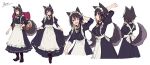 1girl animal_ears black_hair blush brown_hair closed_mouth dog_ears dog_tail eyebrows_visible_through_hair highres looking_at_viewer maid maid_headdress multicolored_hair one_eye_closed open_mouth original purple_eyes roll_okashi short_hair smile solo tail 