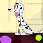  101_dalmatian_street 101_dalmatians 1:1 2019 all_fours ball black_fur canid canine canis collar dalmatian delilah_(101_dalmatians) disney domestic_dog female feral fur hi_res kanahu looking_at_viewer mammal simple_background sitting solo spots spotted_fur tennis_ball thin_tail toy white_fur 