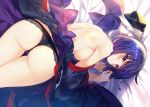  ass blue_hair blush bow breasts bucchake_(asami) hat japanese_clothes kimono mouri_motonari no_bra orange_eyes panties sengoku_otome_momoiro_paradox short_hair underwear 