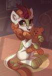  2019 asian_mythology autumn_blaze_(mlp) blush chinese_mythology cloven_hooves east_asian_mythology equid feral friendship_is_magic hi_res hooves inside kirin looking_at_viewer mammal my_little_pony mythology open_mouth scalie shadowreindeer sofa solo teddy_bear 