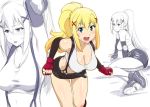  blonde_hair blush braids breasts cleavage cosplay darkness_(konosuba) final_fantasy final_fantasy_vii gloves green_eyes kono_subarashii_sekai_ni_shukufuku_wo! long_hair ponytail sketch skirt ueyama_michirou 