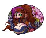 anthro big_breasts blizzard_entertainment breasts clothed clothing ear_piercing female flower furkinghell gesture hair hi_res huge_breasts kiku_(white_knight19) mammal pandaren piercing plant red_pandaren smile solo tongue tongue_out ursid v_sign video_games warcraft 