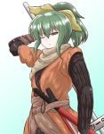  1girl blue_eyes commentary_request cookie_(touhou) cosplay daiyousei diyusi_(cookie) green_hair hinase_(cookie) japanese_clothes kimono looking_at_viewer obi one_eye_closed partial_commentary ponytail rnt_(251139) sash sekiro sekiro:_shadows_die_twice sekiro_(cosplay) solo touhou traffic_baton 