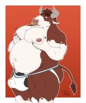  anthro balls bovid bovine bulge cattle clothing duly_noted erection erection_under_clothing hi_res jockstrap male mammal nipples overweight overweight_male pecs penis penis_base solo standing underwear 