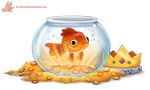  ambiguous_gender aquarium black_eyes bubble coin crown cryptid-creations feral fish fish_bowl gem gold_(metal) gold_dust goldfish humor jewelry marine necklace orange_scales partially_submerged pearl_(gem) pun scales simple_background smile solo visual_pun vivarium water white_background 