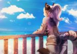  anthro beach butt clothed clothing eri-yo felid feline female fur hair lens_flare mammal outside seaside solo standing topless 