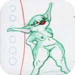  1:1 alpha_channel areola azumaril border breasts female goblin humanoid long_ears mixed_media nipples nude pussy sketch solo thick_thighs traditional_media_(artwork) transparent_border 