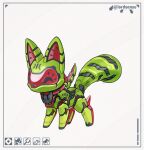 2024 black_eyes canid canine feral fox fur green_body green_fur kemono lordyanyu mammal quadruped red_visor robot_feral simple_background solo standing white_background