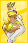  2019 absurd_res anthro areola big_breasts big_butt breasts butt canid canine digital_media_(artwork) female fur hi_res lime09 looking_at_viewer looking_back mammal nintendo nipples nude open_mouth pok&eacute;mon pok&eacute;mon_(species) pok&eacute;morph pussy simple_background solo video_games yamper 