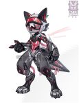 2024 biped black_body black_fur domestic_cat felid feline felis fur hi_res kemono lordyanyu mammal red_eyes robot_anthro slim_anthro slim_male solo visor white_body white_fur