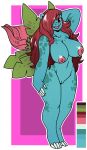  anthro anthrofied big_breasts breasts claws demonnyuu female flora_fauna hair hi_res ivysaur long_hair nintendo nipples nude open_mouth plant pok&eacute;mon pok&eacute;mon_(species) pok&eacute;morph pussy red_eyes red_hair scalie solo toe_claws video_games 