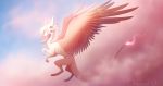  2019 claws day detailed_background digital_media_(artwork) dragon feathered_dragon feathered_wings feathers feral flying hair hi_res horn outside sky solo wings wrappedvi 