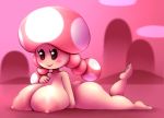  anthro big_breasts blush breasts butt elfdrago female hair hi_res humanoid lying mammal mario_bros nintendo nipples not_furry nude smile solo thick_thighs toad_(mario) toadette video_games wide_hips 