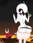  2019 arthropod big_butt blush breasts butt clothed clothing female hi_res hollow_knight hollow_knight:_silksong hornet_(hollow_knight) insect lace_(hollow_knight) looking_back melee_weapon pizzaozzy_(artist) thick_thighs torn_clothing video_games weapon 