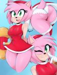  2019 3:4 accessory amy_rose anthro black_nose bmayyneart butt clothed clothing cute_fangs eulipotyphlan eyelashes female green_eyes hair hair_accessory hairband hedgehog hi_res looking_at_viewer mammal one_eye_closed open_mouth open_smile panties pink_hair short_hair signature simple_background smile solo sonic_(series) underwear wink 