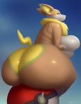  2019 anthro anthrofied big_breasts big_butt breasts butt canid canine female glistening glistening_breasts green_eyes hi_res huge_butt looking_back mammal nintendo nude pok&eacute;ball pok&eacute;mon pok&eacute;mon_(species) pok&eacute;morph rear_view simple_background sitting smile solo standard_pok&eacute;ball taranima thick_thighs video_games wide_hips yamper yellow_nose yellow_tail 