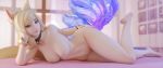  3d_(artwork) absurd_res ahri_(lol) animal_humanoid arhoangel breasts canid canid_humanoid canine canine_humanoid digital_media_(artwork) female fox_humanoid hi_res humanoid league_of_legends looking_at_viewer lying mammal mammal_humanoid nipples nude on_side riot_games solo video_games 