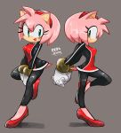  2019 amy_rose anthro blush clothed clothing dress eulipotyphlan female green_eyes grey_background hair hedgehog hi_res legwear looking_at_viewer mammal short_hair signature simple_background solo sonic_(series) standing tights zerojenny 