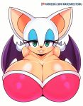  2019 animated anthro big_breasts breasts chiropteran cleavage clothed clothing digital_media_(artwork) eyeshadow female green_eyes hair huge_breasts lipstick looking_at_viewer loop makeup mammal matospectoru membrane_(anatomy) membranous_wings nipples nude rouge_the_bat simple_background smile solo sonic_(series) translucent translucent_clothing video_games wings 
