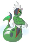  2019 anthro anthrofied basculin breasts elpatrixf female green_scales nintendo pok&eacute;mon pok&eacute;mon_(species) pok&eacute;morph red_eyes scales simple_background solo video_games white_background 