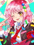  1girl bandaid highres hinamori_amu necktie one_eye_closed pink_hair shugo_chara! solo tongue yellow_eyes 