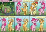  2019 applejack_(mlp) bright_mac_(mlp) clothing comic dialogue earth_pony english_text equid equine feral friendship_is_magic hat headgear headwear horse mammal my_little_pony omny87 pear_butter_(mlp) pinkie_pie_(mlp) pony text tree 