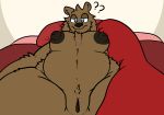  2019 ? anthro bed belly big_breasts breasts female fur low-angle_view lying mammal nude on_back pillow pussy slightly_chubby solo spread_legs spreading thick_thighs tired trout_(artist) ursid voluptuous 