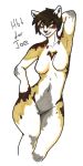  2019 breasts calico_cat curvaceous domestic_cat eyebrows eyelashes featureless_breasts felid feline felis female haibet hand_behind_head hand_on_hip hi_res looking_at_viewer mammal nude simple_background smile solo thick_hips thick_thighs traditional_media_(artwork) 
