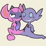  1:1 3_toes bodily_fluids duo fangs female gem humanoid impidimp itsunknownanon long_tongue looking_at_viewer nintendo not_furry one_eye_closed pink_skin pok&eacute;mon pok&eacute;mon_(species) purple_skin pussy sableye saliva sharp_teeth simple_background smile teeth toes tongue tongue_out video_games 