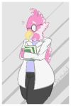  2019 2:3 aliasing ambiguous_gender anthro avian beak bird book clothing digital_media_(artwork) eyewear feathers girly glasses pink_feathers sephaloid solo thick_thighs wide_hips 