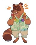 2019 animal_crossing anthro bottomwear brown_fur canid canine clothing eyes_closed fur hi_res male mammal mature_male nintendo overweight overweight_male pants raccoon_dog shirt simple_background solo tanuki tom_nook_(animal_crossing) tomatomagica topwear video_games white_background 
