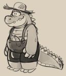  2018 alligator alligatorid anthro banana clothing crocodilian daftpatriot food fruit hat headgear headwear male nintendo overalls plant reptile sale_(zelda) scalie slightly_chubby solo straw_hat the_legend_of_zelda video_games 