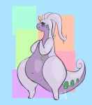  2019 antennae_(anatomy) belly big_belly blush dragon eyelashes female goodra green_eyes navel nintendo onishiri pok&eacute;mon pok&eacute;mon_(species) slime solo standing star_eyes thick_tail thick_thighs video_games wide_hips 