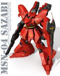  3d beam_rifle char&#039;s_counterattack character_name commentary_request energy_gun english_text gundam highres machinery mecha mecha_focus neo_zeon realistic robot roundel sazabi science_fiction shadow shield tomholy weapon white_background 