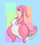  2019 antennae_(anatomy) areola belly big_belly big_breasts blush bodily_fluids breasts clitoris dragon eyelashes fan_character female genital_fluids goodra green_eyes navel nintendo nipples nude onishiri pok&eacute;mon pok&eacute;mon_(species) pussy pussy_juice slime solo standing star_eyes thick_tail thick_thighs video_games wide_hips 
