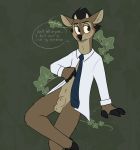  absurd_res animal_genitalia antlers balls blush cervid clothed clothing embarrassed english_text hi_res hooves horn leaf male mammal necktie penis sheath shirt slimykappa text topwear 