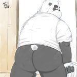  1:1 2019 anthro balls black_fur blush butt clothing fur giant_panda humanoid_hands male mammal overweight overweight_male shirt solo tanutronik753_k topwear ursid white_fur 