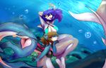  amethystdust anthro bikini breasts clothed clothing duo female fish looking_at_viewer marine one-piece_swimsuit shark smile sport_swimsuit swimwear thick_thighs underwater water 