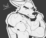 anthro barazoku biceps canid canine canis claws dale_donovan_(friends_vs_friends) eyebrows finger_claws friends_vs_friends hi_res line_art looking_at_viewer male mammal muscular muscular_anthro muscular_male oiled_body pinumontbalou solo wolf