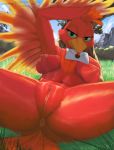  2019 anthro anus areola avian banjo-kazooie beak bird breasts breegull butt digital_media_(artwork) feathered_wings feathers female grass green_eyes half-closed_eyes hi_res kazooie looking_at_viewer multicolored_feathers navel nintendo nipples non-mammal_breasts nude plump_labia presenting presenting_pussy pussy rareware red_feathers solo spread_legs spreading super_smash_bros. thousandfoldfeathers tree url video_games wings 