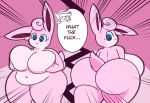  2019 anthro belly big_breasts big_butt big_ears blue_eyes breasts butt dewott dewy-eyedboy digital_media_(artwork) english_text eyelashes female fur mammal navel nintendo nude overweight pink_background pink_fur pok&eacute;mon pok&eacute;mon_(species) simple_background smile solo text thick_thighs tusks_the_dewott video_games wide_hips wigglytuff 